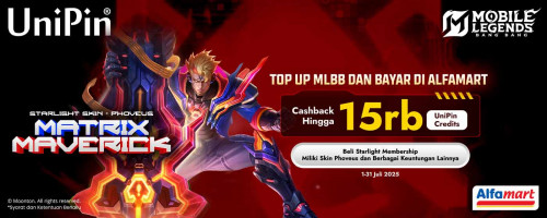 Top Up MLBB dan bayar di Alfamart, Dapatkan hingga 15.000 UniPin Credits, Skin Phoveus dan Bonus lainnya!